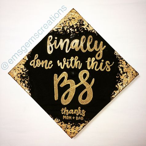 Finally done with this BS grad cap @emsgemscreations Finally Done With This Bs Graduation Cap, Finally Done With This Bs Cap, Done With This Bs Grad Cap, Bs Grad Cap, Ideas For Graduation Caps, Graduation Cap College, College Graduation Cap Ideas, Social Work Graduation Cap, Bsn Graduation Cap