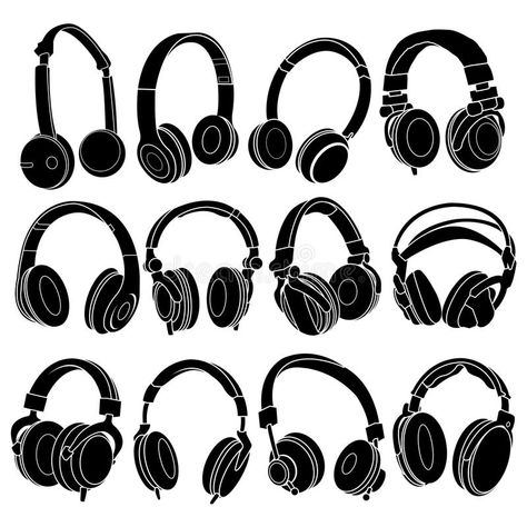 Headphone Silhouettes Set. In several models #Sponsored , #AFFILIATE, #PAID, #Headphone, #Set, #models, #Silhouettes Drawing Headphones, Headphone Sketch, Headphones Tattoo, Headphones Drawing, Pfp Drawing, Headphones Art, Graphic Equalizer, Tattoo Music, Dj Headphones