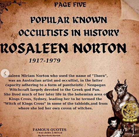 Witchcraft History Notes, Historical Witches, Rosaleen Norton, Famous Witches, Witchcraft History, Creepy History, Witch History, Witch Spirituality, History Notes