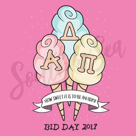 Candy Land Bid Day, Birthday Bid Day, Cheer Themes, Sorority Posters, Cotton Candy Birthday, Adpi Shirts, Sisterhood Ideas, Sorority Recruitment Themes, Cheers Theme