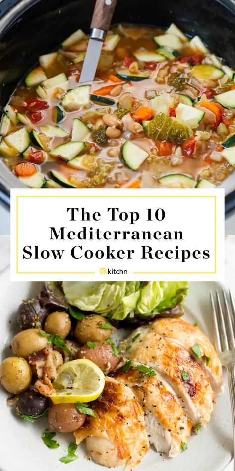 Our Top 10 Mediterranean Diet Recipes to Make in Your Slow Cooker | Kitchn Mediterranean Grocery List Clean Eating, Prediebities Diet, Blue Zone Fish Recipes, Traditional Maine Recipes, Mediterranean Diet Artichoke Recipes, Mederteranian Diet Recipes Dinners, Medditeranean Diet Dinner Recipes, Southbeach Diet Recipes, Mediterranean Diet Dressing Recipes