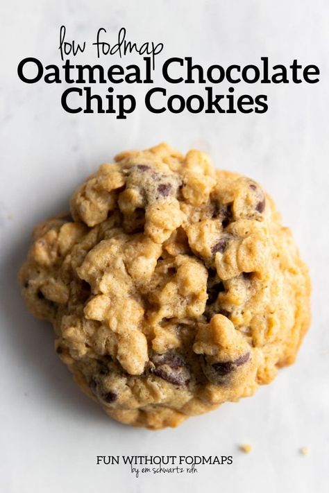 These Low FODMAP Oatmeal Chocolate Chip Cookies are just like the classic cookie recipe made with a couple of simple substitutions to help keep FODMAPs in check. An instant family favorite! #lowfodmap #cookies Low Fodmap Oatmeal, Fodmap Baking, Fodmap Recipes Dinner, Low Fodmap Recipes Dinner, Fodmap Meal Plan, Low Fodmap Snacks, Fodmap Friendly Recipes, Fodmap Snacks, Low Fodmap Diet Recipes