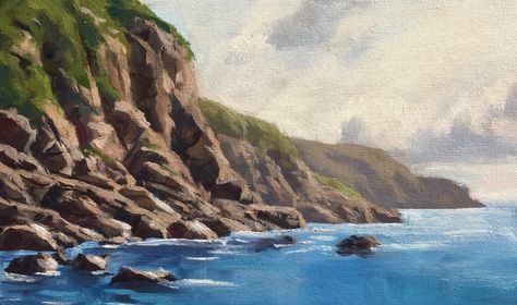 NEW PAINTING - 'Cliffs of Guernsey ... How To Paint Cliffs, Paintings Of Rocks And Cliffs, Painting Cliffs Acrylic, Cliffs Painting, Painting Cliffs, Ocean Cliff, The Guernsey Literary, Guernsey Island, Art Theme