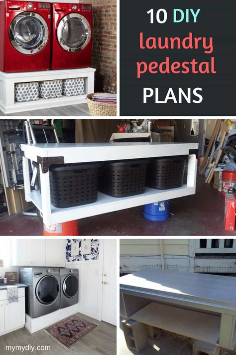 diy laundry pedestals Laundry Riser, Diy Laundry Pedestal, Laundry Room Pedestal, Drawer Diy, Washer Pedestal, Washer And Dryer Pedestal, Diy Pedestal, Laundry Box, Dryer Stand