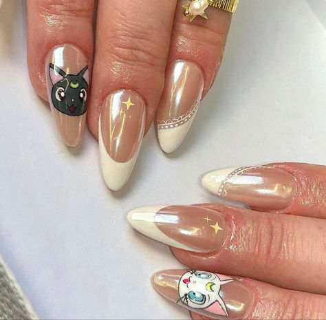 Mermaid Effect Nails, Nails Luna, Uñas Sailor Moon, Sailor Moon Nail Art, Sailor Moon Nails, Mermaid Effect, Glass Nails Art, Nail Piercing, Ongles Nails