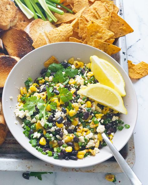 Black Bean Corn and Feta Dip Cold Chip Dip, Bean Dip Appetizer, Bean Corn Salsa, Black Bean Corn Salsa, Bean Chips, Cold Dips, Black Bean Corn, Appetizer Platters, Corn Dip