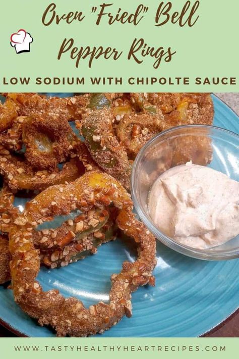 Low Sodium Oven “Fried” Bell Pepper Rings - Tasty, Healthy Heart Recipes Bell Pepper Rings, Healthy Heart Recipes, Pepper Rings, Heart Healthy Recipes Low Sodium, Fried Peppers, Chipotle Chili Powder, Heart Recipes, Kidney Friendly Foods, Matzo Meal