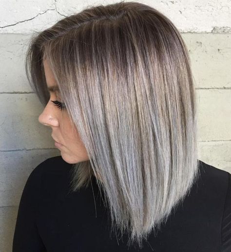 Silver Bob With Root Fade Root Fade, Silver Bob, Silver Ombre Hair, Ash Brown Hair Color, Medium Bob Haircut, Ash Brown Hair, Perfect Hair Color, Medium Bob Hairstyles, Silver Hair Color