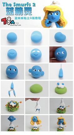 Smurfette http://www.duitang.com/people/mblog/194996802/detail/ Smurfs Cake, Fondant Animals, Cake Topper Tutorial, The Smurfs, Fondant Cake Toppers, Fondant Tutorial, Fondant Decorations, Fondant Toppers, Fondant Figures