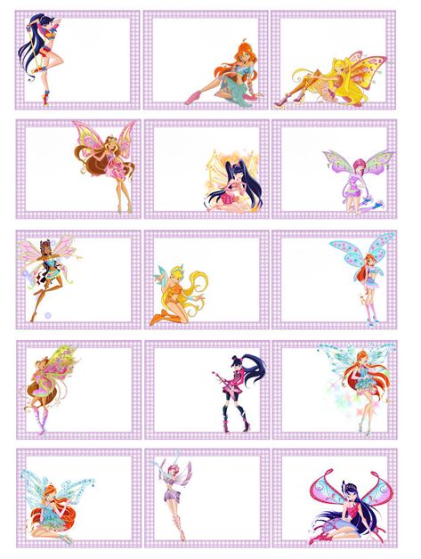 Winx Club Printables, Princess Labels For School, Free School Labels, Winx Posters Aesthetic, Tinkerbell Stickers Printable, Mermaid School Labels, School Labels Printables, Las Winx, Blue Flower Painting