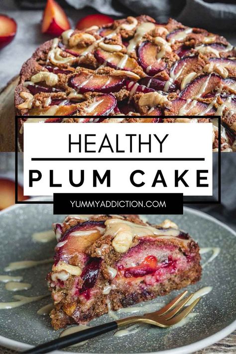 Enjoy dessert guilt free with this healthy plum cake. Nutritious alternatives to traditional baking ingredients combine with fresh seasonal plums to create a moist, naturally sweetened cake the whole family will love. #healthy #dessert #cake #plum Plum Recipes Easy, Plum Recipes Healthy, Plum Recipes Cake, Plum Muffins, Almond Flour Desserts, Plum Dessert, Traditional Baking, Baking Recipes Healthy, Gluten Free Cake Recipe