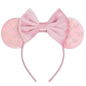 WOVOWOVO Mouse Ears Headbands for Women Girls Pink Bow Pearl Hairbands Velvet Headband Christmas Cosplay Costume Princess Party Decorations Disney Trip Reveal, Headband Christmas, Princess Party Decorations, Princess Decorations, Halloween Accessories Hair, Pink Minnie, Bow Headband Hairstyles, Glitter Party, Mouse Ears Headband