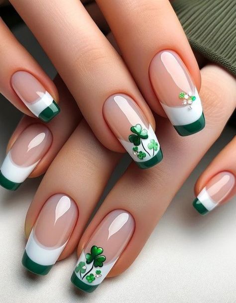 Nails Design St Patricks Day, St Patrick's Day Gel Nails, St Pats Nails Art Designs, Irish Nails Designs St Patties Day, Saint Patrick’s Day Nail Designs, March Nail Designs St. Patrick's Day, Saint Patrick Nail Design, Lucky Nail Art, Ireland Nails Designs