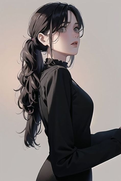 Black Hair Princess Art, Black Hair Girl Art, Anime Ceo, Anime Black Hair, Girls With Black Hair, Romantic Manga, Digital Art Anime, Woman Drawing, Girls Characters