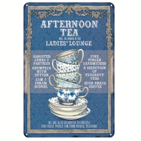 Faster shipping. Better service Butter Tea, Tea Lounge, Bar Coffee, Metal Wall Sign, Vintage Poster Art, Cups And Saucers, Vintage Metal Signs, Tea Shop, Kitchen Wall Decor