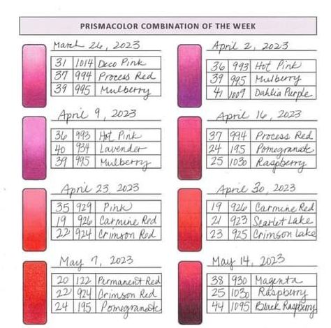 Prismacolor Color Combinations Chart, Prismacolor Color Combinations, Prismacolor Combinations, Color Names Chart, Colored Pencil Art Projects, Blending Colored Pencils, Prismacolor Art, Colored Pencil Tutorial, Colored Pencil Artwork