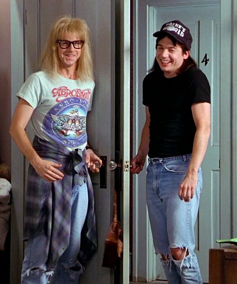 Wayne's World Waynes World Costume, 80s Movie Costumes, Wayne And Garth, 80s Halloween Costumes, Costume Couples, 80s Party Outfits, Duo Costumes, Halloween Coustumes, Costumes Couples