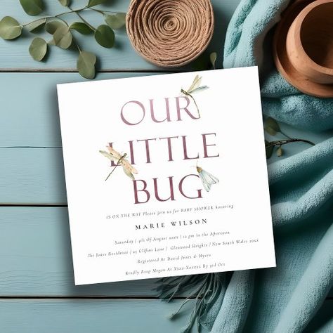 $1.90 | Cute Our Little Bug Pink Dragonfly Baby Shower #cute elegant our little bug, insects bugs dragon fly moth, watercolor clean fresh modern trendy, country barn rustic designer unique, butterfly tropical creepy flying classy, minimal simple summer spring fall, whimsical romantic sweet earthy, dragonfly wild dusky muted pastel, baby shower lunch brunch sprinkle, pink blush peach girl feminine Dragonfly Nursery, Baby Shower Lunch, Moth Watercolor, Peach Girl, Invitations Pink, Butterfly Baby Shower Invitations, Whimsical Romantic, Pastel Baby Shower, Butterfly Invitations