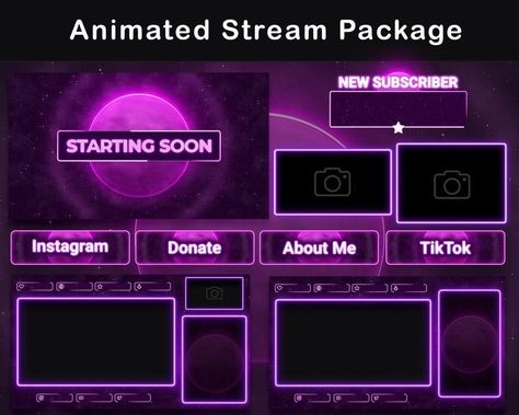 Game Emblems, Social Bar, Twitch Panels, Stream Overlay, Game Logo Design, Twitch Overlay, Neon Purple, Game Logo, Stinger