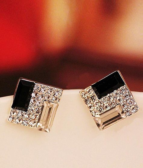 Square Diamond Earrings, Square Earrings Studs, Fancy Jewellery, Earrings Studs, Crystal Stud Earrings, Square Earrings, Lovely Earrings, Geometric Earrings, Rhinestone Earrings