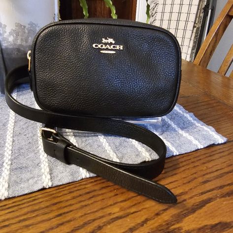 Euc Coach Pace Black Pebbled Leather Belt/Sling Bag Exterior: Soft Black Pebbled Leather, Goldtone Hardware, Adjustable Belt/Strap Interior: Black Fabric Lining, 2 Cc Slots, 2 Additional Smaller Slip Pockets Measurements: Adjustable Belt/Strap Laying Flat Is 46' Across Bag Is In Nwot Condition With No Callouts! Retail: $278 Please Review All Photos And Zoom In To Examine The Item As All Sales Are Final Coach Belt Bag, Coach Sling Bag, Coach Belt, Vintage Coach Bags, Satchel Tote Bag, Black Leather Crossbody Bag, Satchel Tote, Tote Bag Purse, Handbag Straps