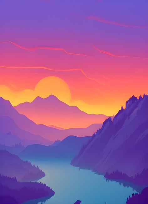 Color Block Landscape, Landscape Painting Easy, Mountain Sunset Painting, Wall Scenery, Neon Landscape, Buku Diy, Iphone Paper, Bavarian Alps, City Scapes