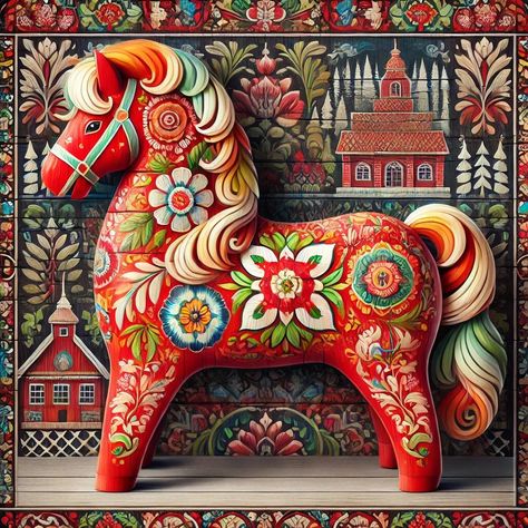 🛡️ Symbol of the Day: The Swedish Dala Horse Originating Culture: Sweden Era of Creation: 17th Century Nations that Recognize: Sweden Physical or Symbolic Traits: Hand-carved wooden horse, typically painted in bright colors such as red, with intricate folk art patterns. Cultural Significance: The Dala Horse symbolizes strength, courage, and good fortune. It is a cherished emblem of Swedish craftsmanship and cultural heritage, often given as a gift to bring luck and prosperity. Why This Symbo... Dala Horses Swedish, Folk Art Patterns, Swedish Culture, Swedish Dala Horse, Wooden Horse, Dala Horse, Art Patterns, Horse Stuff, Good Fortune