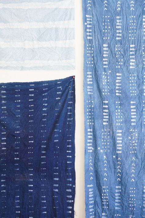 Make a Batik Indigo Mudcloth | Francois et Moi Ticking Stripe Curtains, Dye Curtains, Polka Dot Curtains, Shibori Diy, Indigo Dyed Fabric, Indigo Mudcloth, Drop Cloth Curtains, Shibori Dye, Indigo Shibori