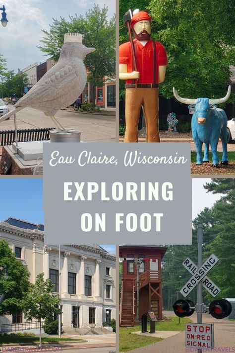 Exploring Eau Claire, Wisconsin on Foot  - Darla Travels Eau Claire Wisconsin, Cross Country Skier, Midwest Travel, Wisconsin State, Wisconsin Travel, Vacation Usa, Historic Downtown, Pedestrian Bridge, University Of Wisconsin