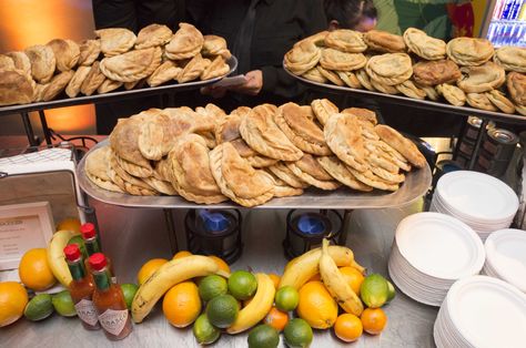 Empanada Station- Savory Ground Beef, Spinach and Cheese Wedding Empanadas, Empanada Party Appetizers, Empanada Bar Wedding, Empanada Appetizer, Wedding Carving Station, Empanada Restaurant, Ground Beef Spinach, Chelsea Wedding, Summer Bridal Showers