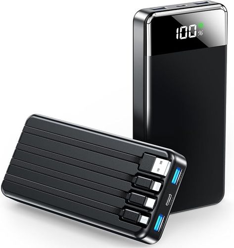 Amazon.com: SABANI Portable Charger 35000mAh Power Bank - Portable Battery with 4 Built in Cables, 22.5W Fast Charging Battery Pack Compatible with iPhone 15 14 13 Samsung Android Cell Phone etc (1 Pack, Black) : Cell Phones & Accessories Portable Phone Charger, Tv Shopping, Portable Power Bank, Portable Battery, Portable Charger, Phone Charger, Battery Pack, Android Phone, Power Bank