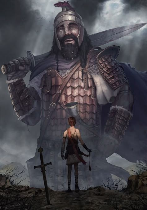 ArtStation - David and Goliath David Bible Art, David Vs Goliath Wallpaper, David And Goliath Wallpaper, Goliath Aesthetic, David Vs Goliath Art, David Bible, David Vs Goliath, David Goliath, Christian Backgrounds