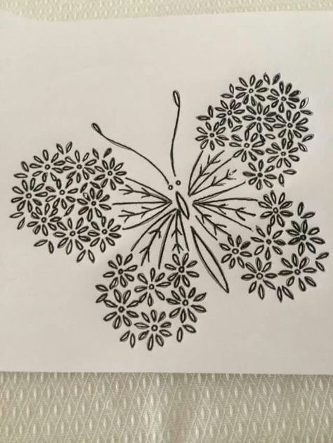 Embroidery Drawing Pattern Flowers, Butterflies Embroidery Designs, Flower Embroidery Designs Drawings, Sulaman Pita, Embroidery Lessons, Diy Embroidery Designs, Hand Embroidery Patterns Flowers, Hand Embroidery Videos, Diy Embroidery Patterns