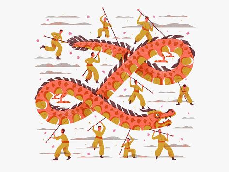 Dragon Dance by MUTI on Dribbble Dragon Dance Illustration, Dragon Dance, Graphic Illustration, Global Community, Creative Professional, Typography, Texture, Pattern, Graphic Illustrations