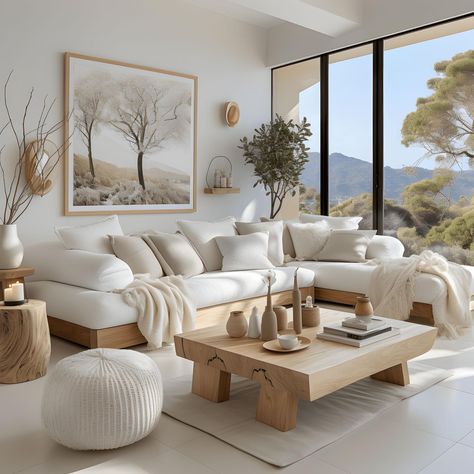 Japandi Living, Beige Living Rooms, Living Room Scandinavian, Coastal Living Room, Home Design Living Room, Boho Living, Room Decorating, Decor Home Living Room, Boho Living Room