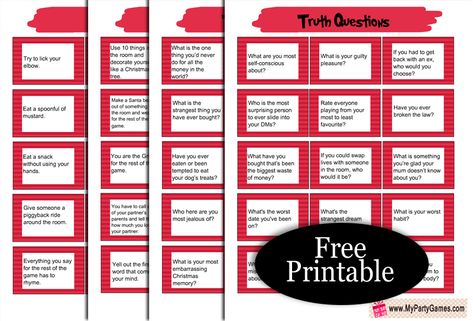 68 Free Printable Christmas Games Christmas Truth Or Dare, Christmas Dares, Free Printable Christmas Games, Game Questions, Xmas Games, Adult Christmas Party, Truth Or Dare Questions, Printable Christmas Games, Free Printable Games