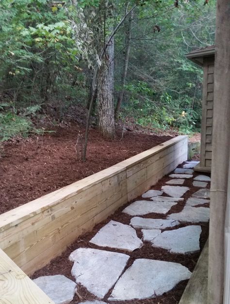 Small Retaining Wall, Wood Retaining Wall, Backyard Retaining Walls, Rock Retaining Wall, Retaining Wall Design, Stone Retaining Wall, Landscaping Retaining Walls, Lakeside Living, Wood Beam