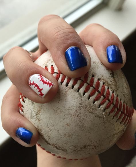 Blue Jays Nails, Nails Baseball, Baseball Nails, Naild It, Stripe Socks, Manicure Nails, Striped Socks, Blue Jays, Nails Acrylic