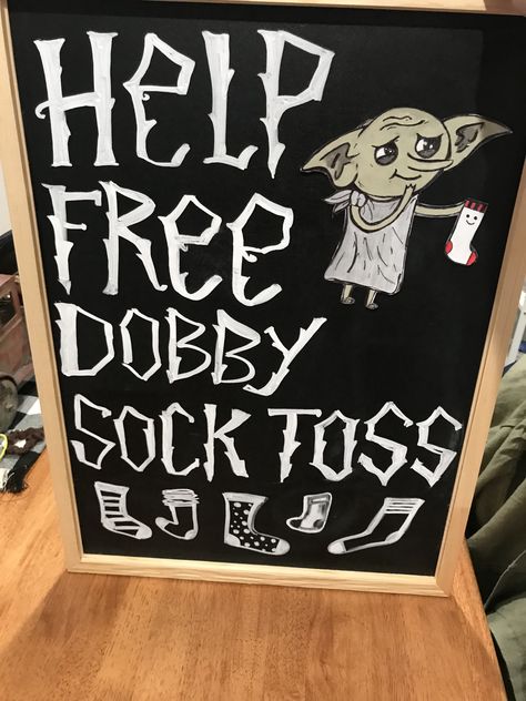 Dobby Sock Game, Dobby Sock Toss Game, Free Dobby Sock Toss Game, Dobby Sock, Harry Potter Tea, Free Dobby, Blackboard Art, Harry Potter Bday, Harry Potter Baby Shower