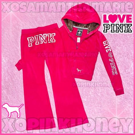 Pink Tracksuit Outfit, Velour Outfit, 2000s Tracksuit, Calling All Angels, Pink Velour Tracksuit, Velour Outfits, Pink Sweatsuit, Chanel T Shirt, Soft Y2k