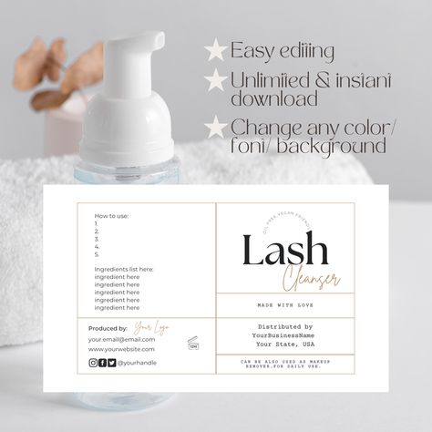 Lash Shampoo Packaging, Lash Shampoo Labels, Lash Bath, Lash Cleanser, Shampoo Packaging, Shampoo Recipe, Text Edit, Lash Studio, Business Notes