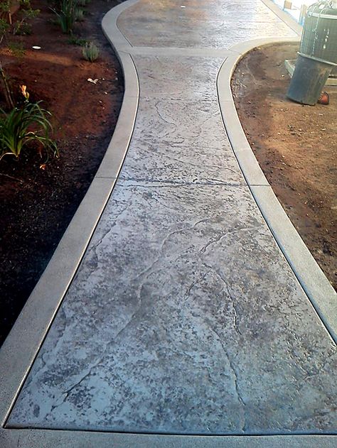 Bushes Landscaping, Stamped Concrete Patio Designs, Stamped Concrete Walkway, Landscaping Decor, Concrete Backyard, Concrete Patio Makeover, Garden Ponds, Cement Patio, Landscaping Backyard