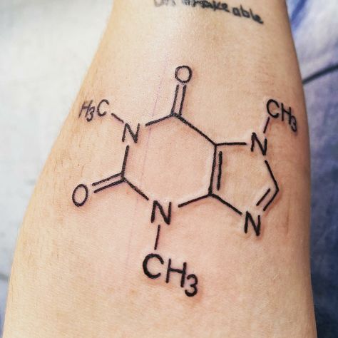 101 Best Molecule Tattoo Ideas You Have to See to Believe! 61 Outsons Cortisol Tattoo, Dietitian Tattoo, Pharmacy Tech Tattoo Ideas, Chemical Compound Tattoo, Molecule Tattoo Ideas, Dopamine Molecule Tattoo, Caffeine Molecule Tattoo, Chemical Structure Tattoo, Adrenaline Tattoo