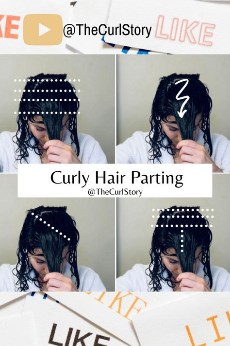 5 Ways to Part Curly Hair with Horizontal, Zigzag, diagonal, and middle part variations How To Get Lift In Crown Of Curly Hair, What Kind Of Curly Hair Do I Have, Curly Hair Method Tutorials, Curly Hair Parted In The Middle, Center Part Curly Hair, Curly Hairstyles By Hair Pattern, Curly Hair With Middle Part, Middle Part Styling, Curly Hair Center Part