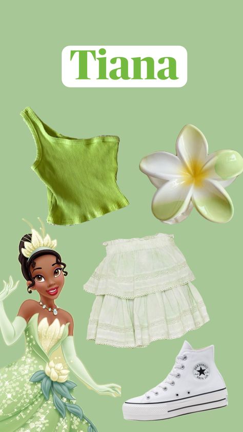 Tiana inspired outfit!💚🐸⭐ What character should I do next? #fyp #f4f #l4l #follow #tiana #princessandthefrog #frog 4 Person Halloween Costumes, Cute Easy Halloween Costumes, Disney Vacation Outfits, Halloween Costumes Brunette, Disney Character Outfits, Disney Bound Outfits Casual, Run Disney Costumes, Theme Park Outfits, Disney Princess Costumes