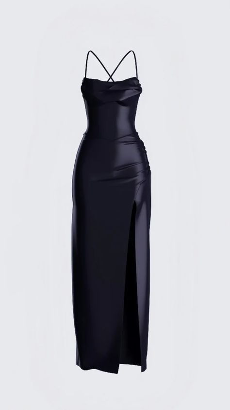 Dress Png Aesthetic, Black Satin Maxi Dress, Black Dresses Classy, Black Wardrobe, Outfits Dress, Prom Dress Inspiration, Fame Dr, Grad Dresses, Satin Maxi