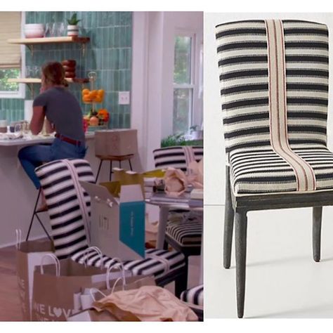 Black And White Striped Dining Chairs, Black And White Dining Chairs, Chelsea Meissner, Striped Dining Chairs, Tv Reality, Striped Chair, Woven Chair, Beachy Decor, Bravo Tv