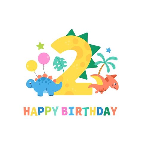 Vector cute dinosaur cartoon number two ... | Premium Vector #Freepik #vector #happy-card #first-birthday #happy-birth #happy-birthday-card Number 2 Dinosaur, Birthday Dinosaur Drawing, Two Year Old Dino Birthday Shirt, Happy Birthday Wishes Dinosaur, Happy Birthday Dinosaur Banner, Birthday Illustration, Happy 2nd Birthday, Cute Dinosaur, Number Two