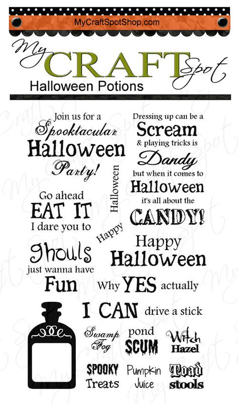 Blog Hop Time!! Halloween Sentiments Printable, Halloween Stamps, Clever Sayings, Scream Halloween, Cards Halloween, Halloween Potions, Card Messages, Card Sentiments, Halloween Quotes