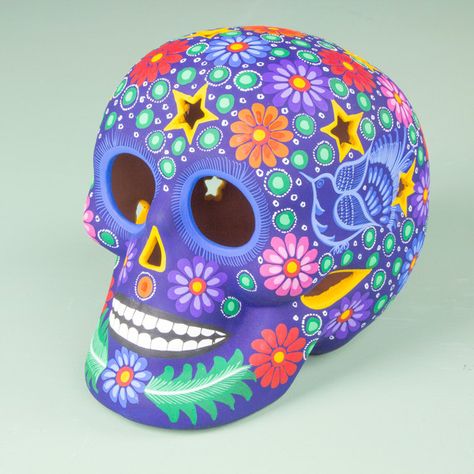 NOVICA Colorful Ceramic Day of the Dead Skull Sculpture from Mexico ($53) ❤ liked on Polyvore Skull Pottery Painting Ideas, Sculpture Colorful, Ceramic Skull Painting Ideas, Mandala Skull, Sugar Skull Clay, Sugar Skull Figurines, Accessories Ceramic, Talavera Skull, Halloween Sugar Skull